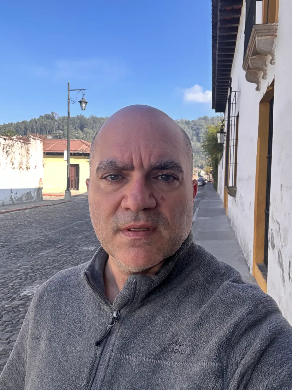 Ignacio Sagone on a street in Antigua Guatemala
